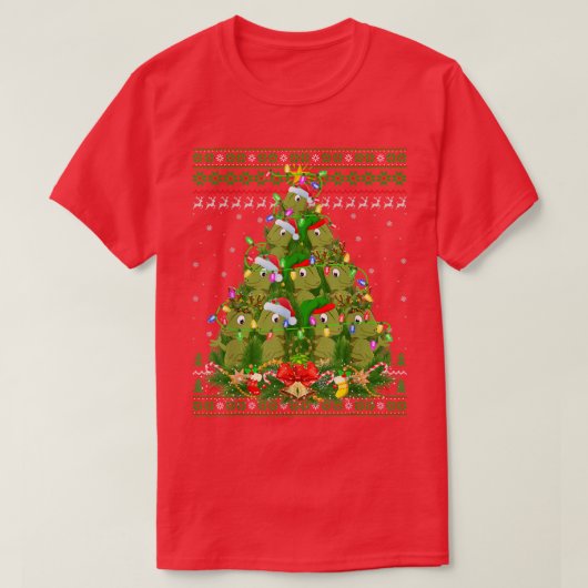 Chameleon Xmas Lighting Tree Santa Chameleon Ugly Tシャツ (デザイン正面)
