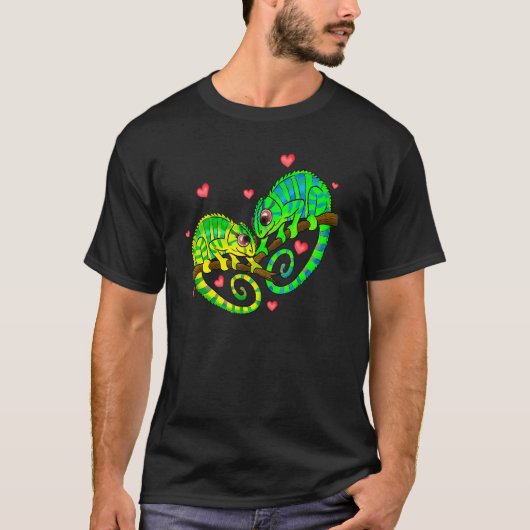Chameleons Couples Love Hearts Retro Style Valenti Tシャツ (正面)