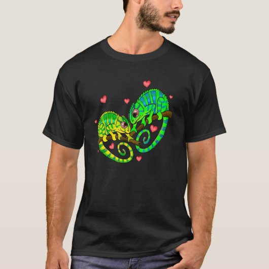 Chameleons Couples Love Hearts Retro Style Valenti Tシャツ (正面)