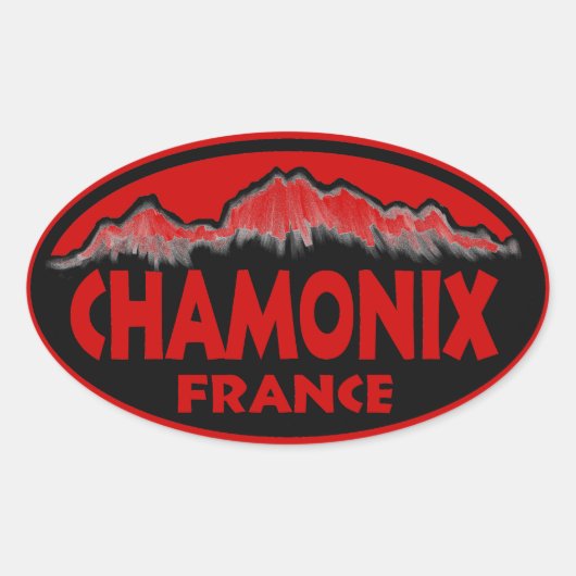 Chamonix France赤い楕円形のシール 楕円形シール (正面)