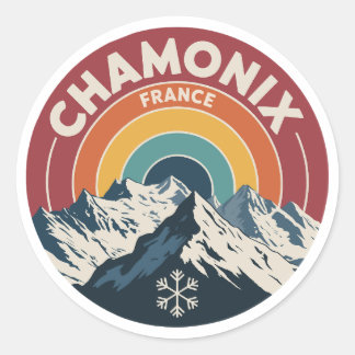 Chamonix France Retro Mountain Sticker ラウンドシール