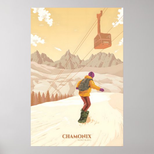 Chamonix Mont Blanc Snowboarding Travel Poster ポスター (正面)