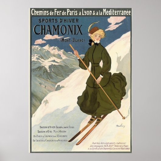 Chamonix Mont Blanc Vintage French Skiing Poster ポスター (正面)