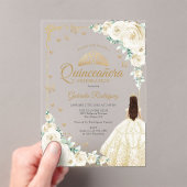 Champage Ivory Watercolor Roses Gold Quinceanera アクリル招待状 (インサイチュ (ポータブル))
