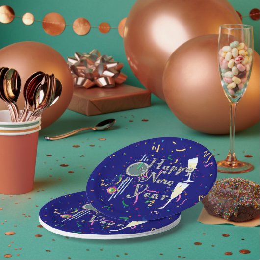 Champagne and Countdown Clock New Years ペーパープレート (複数)