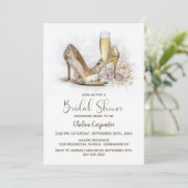 Champagne and Elegant Floral High Heel Shoes 招待状 (スタンド正面)
