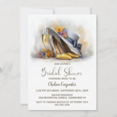 Champagne and Elegant Gold High Heel Shoes 招待状 (正面)