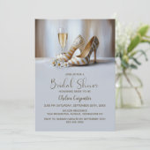 Champagne and Elegant Gold Striped High Heel Shoes 招待状 (スタンド正面)