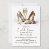 Champagne and Floral High Heel Shoes 招待状 (正面)