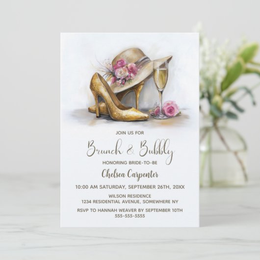 Champagne and Gold Shoes Brunch and Bubbly 招待状 (スタンド正面)