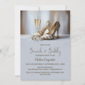 Champagne and Gold Striped Shoes Brunch and Bubbly 招待状 (正面)