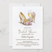 Champagne and Stylish Floral High Heel Shoes 招待状 (正面)