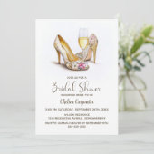 Champagne and Stylish Floral High Heel Shoes 招待状 (スタンド正面)