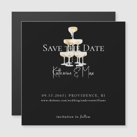 Champagne Black Wedding Save the Date Magnetic (正面/裏面)