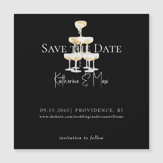 Champagne Black Wedding Save the Date Magnetic (正面)