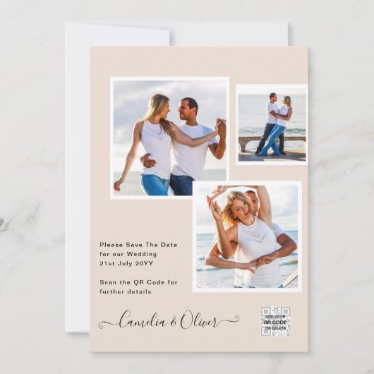 Champagne Blush PHOTO Wedding Invitation QR Code 招待状 (正面)