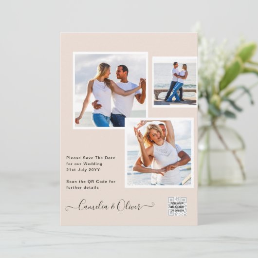 Champagne Blush PHOTO Wedding Invitation QR Code 招待状 (スタンド正面)