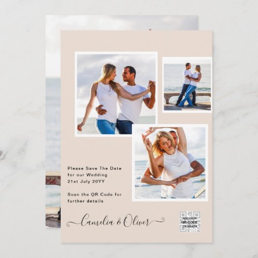 Champagne Blush PHOTO Wedding Invitation QR Code 招待状 (正面/裏面)