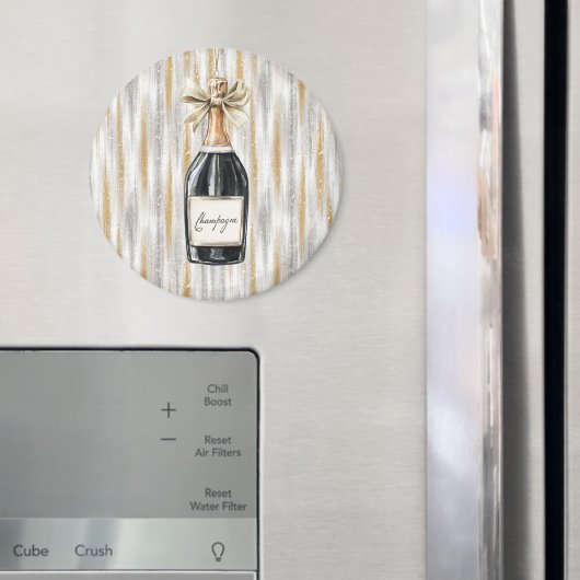 Champagne Bottle Happy New Year's Eve Silver Gold マグネット (インサイチュ (冷蔵庫))