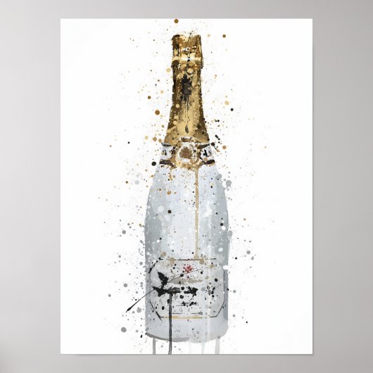 Champagne Bottle Wall Art Print 'Blanc' ポスター (正面)
