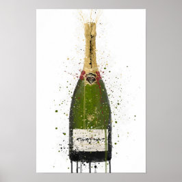 Champagne Bottle Wall Art Print 'Olive Green'  ポスター