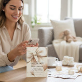 Champagne Bow Baby Shower QR code Invite 招待状