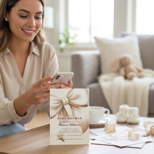 Champagne Bow Baby Shower QR code Invite 招待状