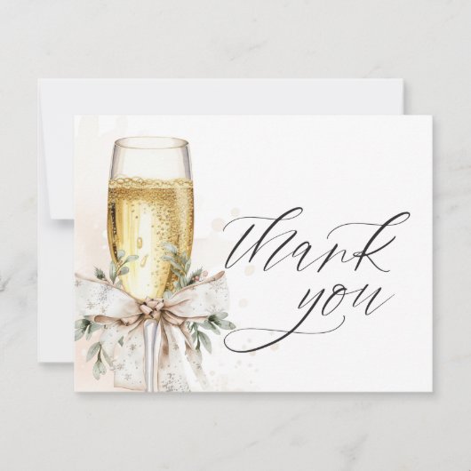 Champagne Bow Winter Neutral Elegant サンキューカード (正面)
