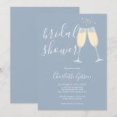 Champagne Bridal Shower Dusty Blue 招待状 (正面/裏面)