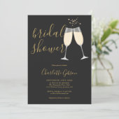 Champagne Bridal Shower QR Code Black And Gold 招待状 (スタンド正面)