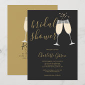 Champagne Bridal Shower QR Code Black And Gold 招待状 (正面/裏面)