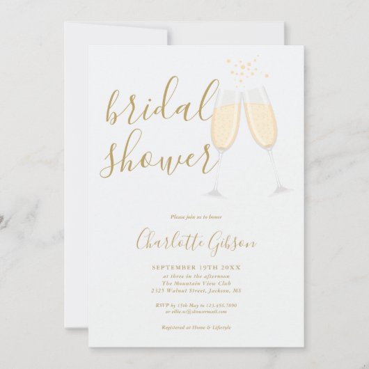 Champagne Bridal Shower QR Code Gold 招待状 (正面)