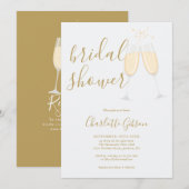 Champagne Bridal Shower QR Code Gold 招待状 (正面/裏面)