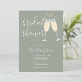 Champagne Bridal Shower QR Code Sage Green 招待状 (スタンド正面)