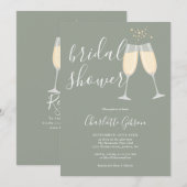 Champagne Bridal Shower QR Code Sage Green 招待状 (正面/裏面)