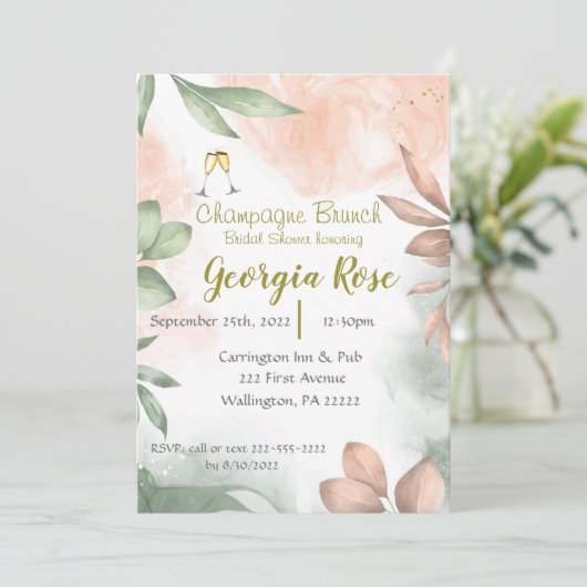 Champagne brunch bridal shower invitation 招待状 (スタンド正面)