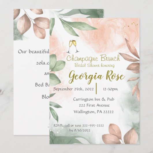 Champagne brunch bridal shower invitation 招待状 (正面/裏面)