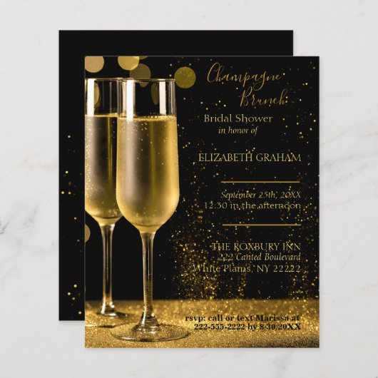Champagne Brunch Bridal Shower Invitation Budget (正面/裏面)