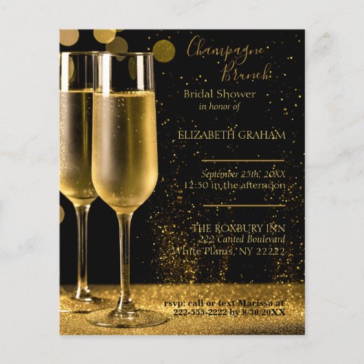 Champagne Brunch Bridal Shower Invitation Budget (正面)
