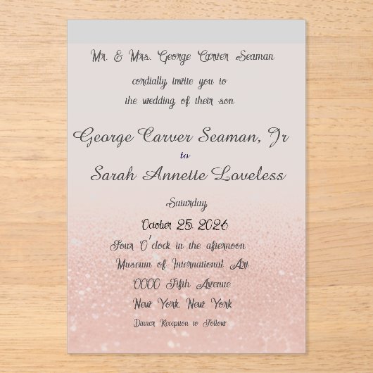 Champagne Bubbles Acrylic Wedding Invitation アクリル招待状 (正面)