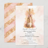 Champagne Bubbly & Gold Glitter Bridal Shower 招待状 (正面/裏面)