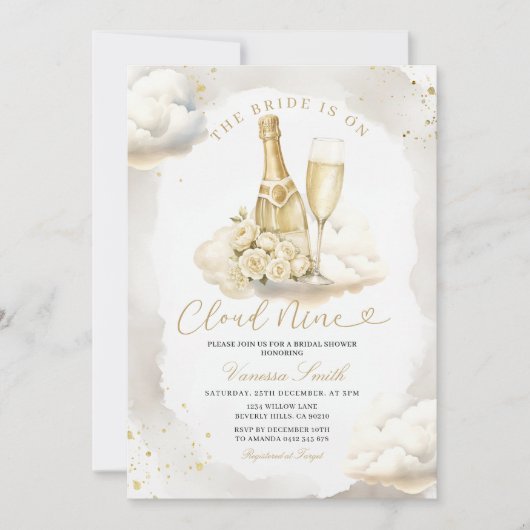 Champagne Cloud Nine Bridal Shower Invitation 招待状 (正面)