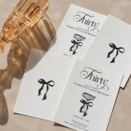 Champagne coupe Black Bow Birthday Party Invite 招待状