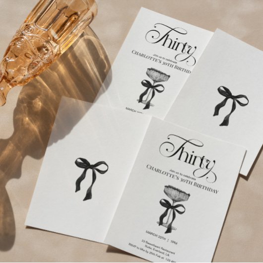 Champagne coupe Black Bow Birthday Party Invite 招待状