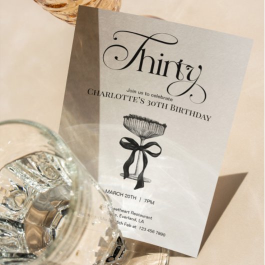 Champagne coupe Black Bow Birthday Party Invite 招待状
