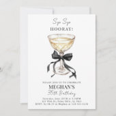 Champagne Coupe Black Bow Coquette Birthday 招待状 (正面)