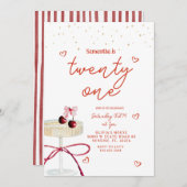 Champagne Coupe Cherry Heart Birthday Invitation 招待状 (正面/裏面)