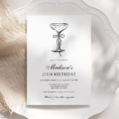 Champagne Coupe Elegant Bow Birthday Invitation 招待状