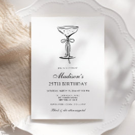 Champagne Coupe Elegant Bow Birthday Invitation 招待状