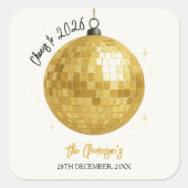 Champagne Disco Ball 2026 New Year Eve スクエアシール (正面)